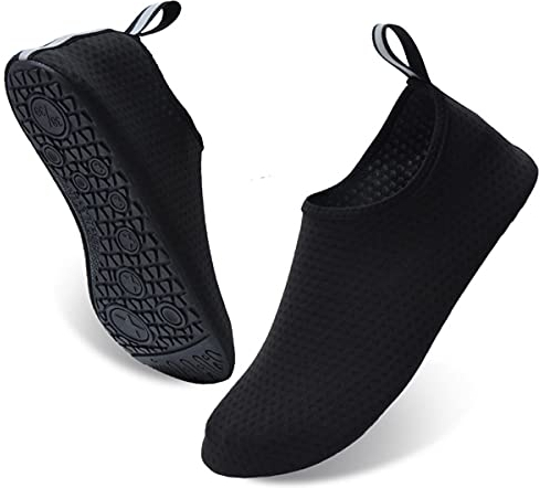 AUXDIQ Schwimmschuhe Badeschuhe Aquaschuhe Surfschuhe Wasserschuhe Strandschuhe Barfuß Schnell Trocknend für Damen Herren Schwarz 44/45 EU