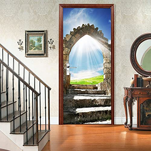 A.Monamour Türtapete Selbstklebend Türfolie Türposter 3D Antike Ruinen Bogen Und Treppen Blauer Himmel Vinyl Folie Türdeko Tapete Wandbild Türaufkleber Türtattoo 90 x 200 cm