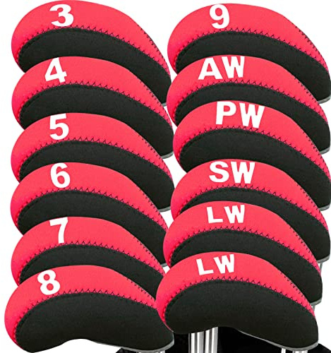 AXKAL Golf Club Iron Head Covers Neoprene Value 12 Pcs Set(12 Pcs-Red)
