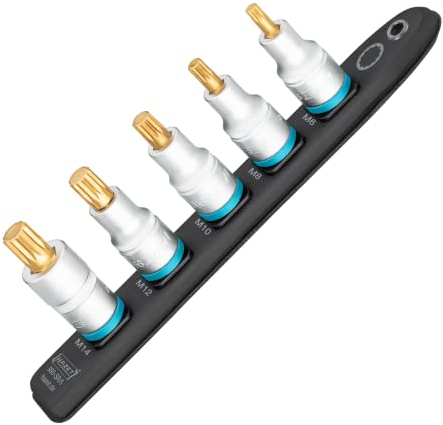 HAZET Steckleiste 990-SR/5, Smart-Rail mit magnetischer Unterseite, 5 Steckplätze, Antrieb: Vierkant 12,5 mm (1/2 Zoll), Abtrieb: Innen Vielzahn Profil XZN, Kunststoff-Steckleiste Steckschlüssel