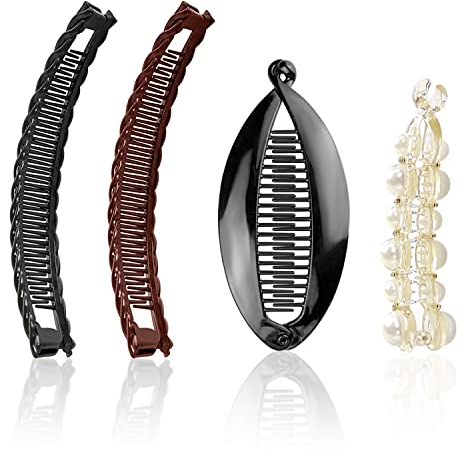 4 pezzi fermagli per capelli a banana, accessori per capelli con perle a coda di pesce a spirale, fermagli per pettini in plastica vintage per capelli spessi e soffici, capelli ricci