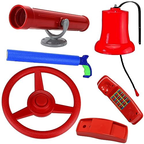 Anschütz Feuerwehr Set für Spielturm Zubehör rot Lenkrad Fernrohr Glocke Telefon Spritze