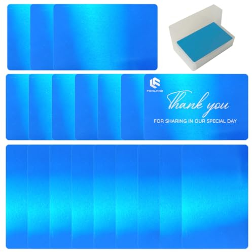 FONLAND 100 Stücke Metall Visitenkarten Blank Laser Gravierte Aluminiumlegierung Dicke Für House Office DIY Geschenkkarten, 10 Farben (Blau)