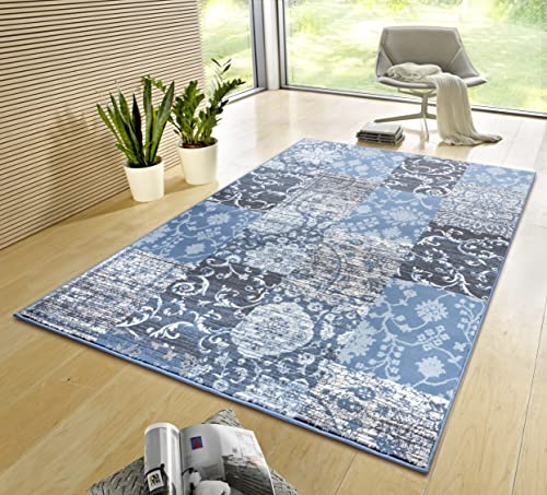 Hanse Home Gloria Teppich 120x170cm – Wohzimmerteppich Mehrfarbig Modern Velours Teppich Schlafzimmerteppich für Flur, Esszimmer, Schlafzimmer, Kinderzimmer, Wohnzimmer, Küche – Sky Blue