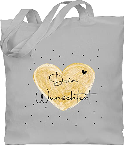 Baumwolltasche - Aufdruck selbst gestalten - Dein Wunschtext I Geschenk personalisiert Weihnachten I Vatertag I Muttertag I Geburtstag - Unisize - Hellgrau - herz bag jutebeutel