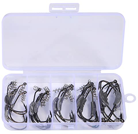 Sougayilang Gewichtete Schwimmköder-Haken, Jigköpfe, Angelhaken mit Drehverschluss, mehrere Größen zur Auswahl für die meisten weichen Kunststoffe (25 Stück)