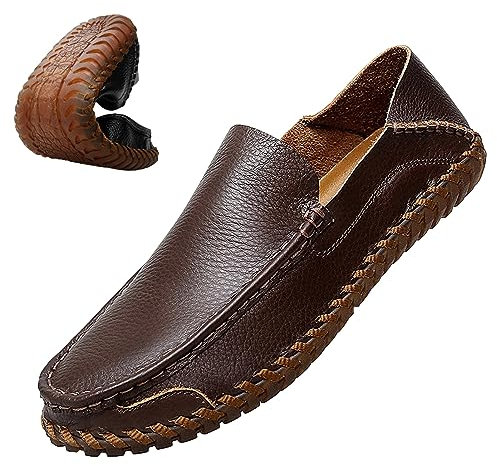 rismart Uomo Mocassini Mocassina Scarpe da Guida Pelle Casual Infilare Pantofole Piatto caffè,43