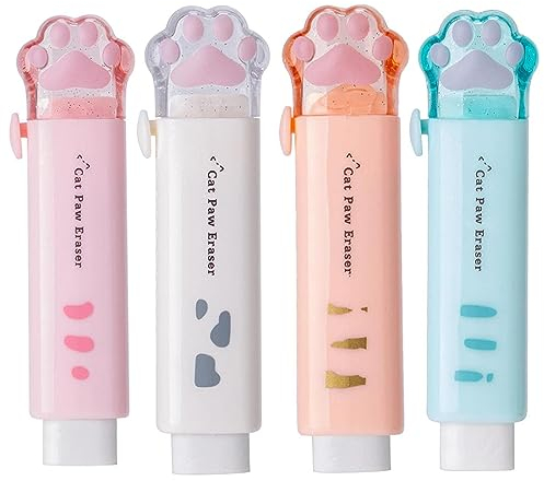 Tadipri Gomme a Forma di Zampa di Gatto, 4 gomme a Scomparsa per Bambini Kawaii Push-Pull in Gomma per matite in Gomma per Scrivere Disegno Ufficio Scuola Forniture