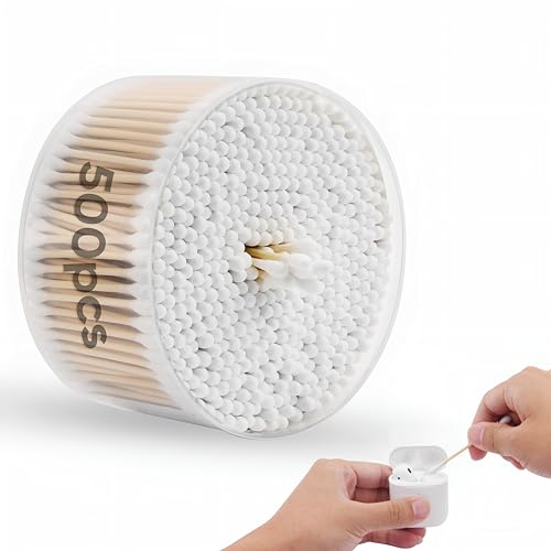 500 bastoncillos de algodón, palillos de algodón natural para limpiar maquillaje tatuaje teclado con hisopos de algodón contenedor