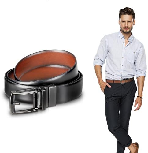 SureFit Belt - Ledergürtel ohne Löcher - Größe anpassbar - Länge 71 bis 116cm - hochwertiges Leder - 3,8cm breit - wendbarer Herrengürtel - schwarz & braun - Herren Business Anzug