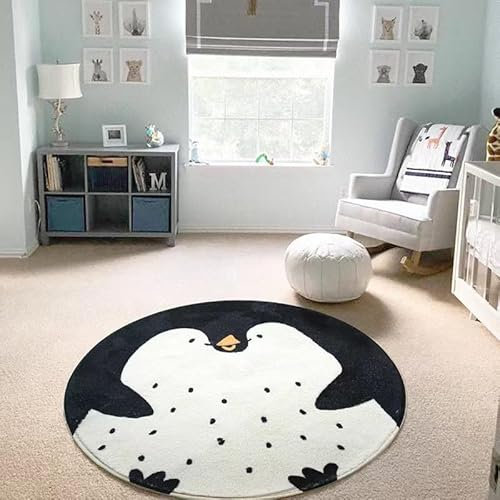 Herfair Teppich Kinderzimmer Kinderteppich Spielteppich Krabbelteppich Kurzflor Motiv Sonne 3D Effekt Weich Moderne Deko Kinderzimmer Babymatte Weich Teppich (Pinguin,80CM)