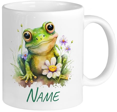 GRAZDesign Frosch Tasse mit Namen personalisiert, Kaffeebecher Namenstasse für Kinder und Erwachsene, Keramik 330ml