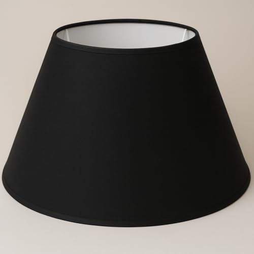 45 cm Lampenschirm, Baumwollstoff mit weißer PVC-Rückseite, handgefertigtes Produkt, für Tischlampe, Stehlampe (Schwarz)
