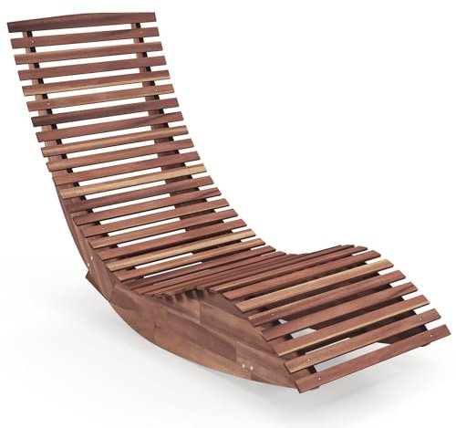 COSTWAY Wooden Rocking Sun Lounger, Outdoor Chaise Lounge Sun Day Bed with Widened Slatted Seat & High Back, Ergonomic Garden Recliner Chair for Patio Backyard Poolside