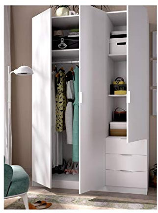 Befara Armario 3 Puertas y 3 Cajones Nine – Diseño Luminoso, Gran Capacidad y Organización para Dormitorio - Blanco