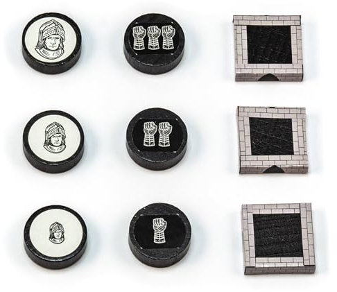 Waldfelsen® Hozfiguren: 6 Ritter und 3 Stadtmauern inkl. Aufkleber geeignet für Die Siedler (Farbe: Schwarz)