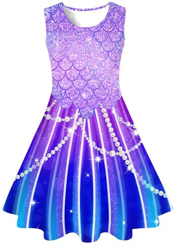 Belovecol Robe Robe de soirée pour Fille Violette sans Manches Col Rond Robe trapèze sirène 10-12 Ans