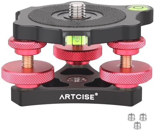 ARTCISE Stativ-Nivellierbasis, 3-Achsen-Tri-Radkopf aus Aluminiumlegierung, 3/8 Gewinde, +/-5° präzise Winkeleinstellung für Makro-Panoramafotografie