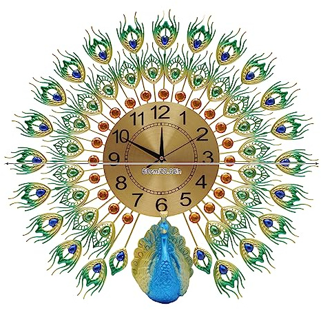 VonVVer Große Pfauen Wanduhr 60x60cm - Digitale Wanduhren Wohnzimmer Hängende Ornament 3D Pfau Wanduhr für Schlafzimmer Deko (Zifferblattdurchmesser: 21 cm,8,27 in)