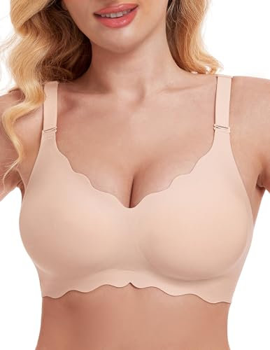 Uroagous Glatter BH Damen Ohne Bügel Blütenblatt-Design Ohne Bügel Nahtloser Damen Mit Zusätzlicher-Verlängerung - Beige, L