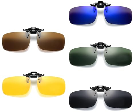 Niaciswe Sonnenbrillen Aufsatz Brille 5 Stück Sonnenbrille Aufsatz für Brillenträger Sonnenbrille Clip Sonnenbrillen-Clip Brillenaufsatz Sonnenbrille Zum Aufstecken für Driving, Angeln (5 Farben)