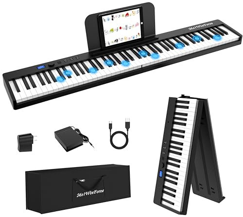 Tastiera digitale portatile ponderata a 88 tasti, pieghevole, full size, venature del legno, MIDI Bluetooth, per adulti, bambini e bambini