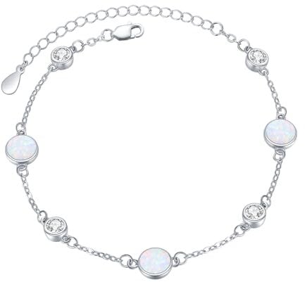 REDSUN Damen S925 Sterling Silber Opal Armband - Verstellbar Naturstein Freundschaftsarmband für Immer - Geschenk für Frauen und Mädchen