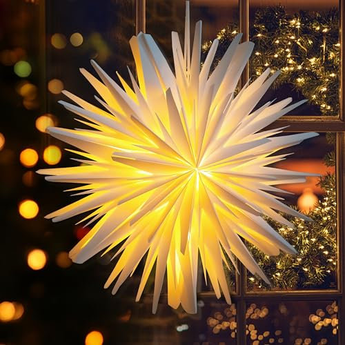 EANLOLY Weihnachtsstern Beleuchtet LED Stern, Weihnachtsdeko Innen Fenster, Papiersterne Zum Aufhängen mit Beleuchtung, Weihnachten Leuchtstern Lichterkette, 60 cm