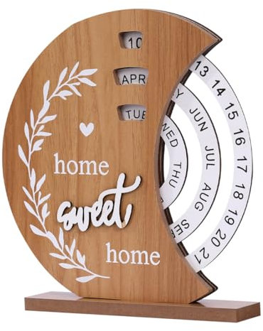 IKOPFLN Ewiger Kalender - 3D Kalender Tischkalender zum Aufstellen - Dauerkalender - Mondförmiger, drehbarer Tischkalender aus Holz - Schreibtischdekorationen für das Home-Office
