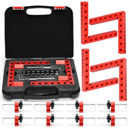 Mycuppca Corner Clamp for Woodworking, 4-Pack 90 Degree Right Angle Clamp with Storage Box, 5.5 x 5.5 Aluminum Alloy Precision Positioning Clamping Squares for Picture Frames, Boxes, Cabinet, Drawer