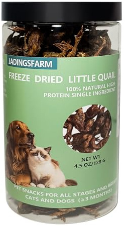 JADINGSFARM Freeze Dried Little Quail, 4.5 Oz Quail Dogs Cat Treats, Single Ingredient Freeze Dried Cat and Dog Treats Delicious Training Snacks, Natural Food Healthy Animal Protein Pet Food