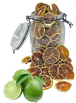 Limoni verdi disidratati/essiccati 100 g, senza additivi, commestibili, frutti decorativi, barattoli con chiusura meccanica, ideali per cocktail, gin, dolci, piatti e decorazioni per la casa.
