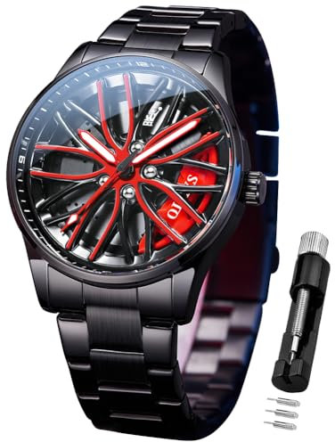 OLEVS Herrenuhren Drehende Auto-Rad Quarzuhren Modischer Sport Edelstahl Herrenarmbanduhr Leuchtend Wasserdicht für Männer