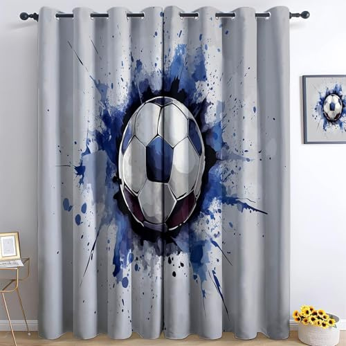 XCQHZYQ Verdunklungsvorhänge mit Ösen Fußball Graffiti Grau H 229 x B 168 cm Thermo Vorhang gegen Kälte und Hitze Ösenschal 2er Set Blickdichte Gardinen Schlafzimmer Vorhang Wärmeisolierend