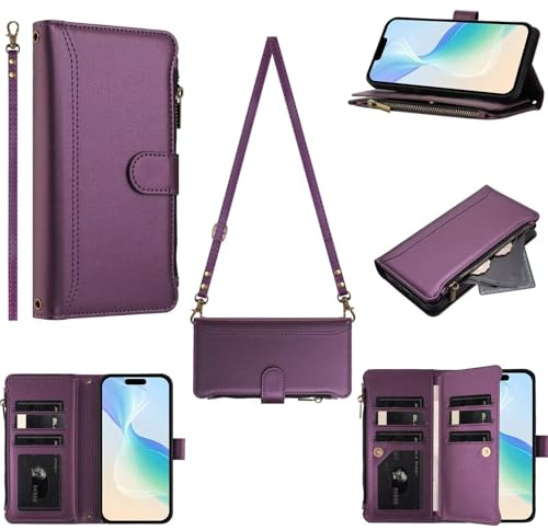 Tivenfezk Portefeuille Fermeture éclair Coque pour Honor Magic 5 Lite,avec 9 Porte Cartes Flip PU Cuir Étui Sac à Main Bouton Magnétique Collier Housse Cordon Etui