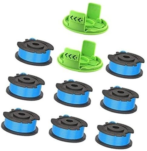 Szwaldaper Line String Trimmer Spool, for Greenworks, 1.65mm dia 4.9m long Trimmer Spool Grass Trimmer Line, for Greenworks, 24V G24LT, G24LTK2, G24LT30M, G24LT30MK2 (6 Spool+2 Cover) Lawn Mower Spool