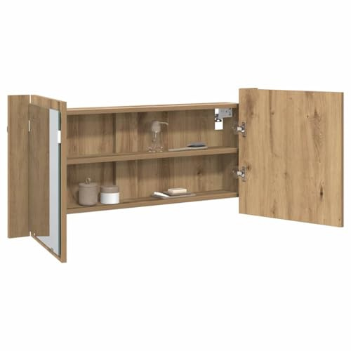 vidaXL LED Spiegel-Schrank Artisan-Eiche 100 x 12 x 45 cm | Eingebaute LED-Lichter für bessere Sichtbarkeit, Artisan Eichenfinish verleiht ihm einen zeitgemäßen Look, Viele Regale,