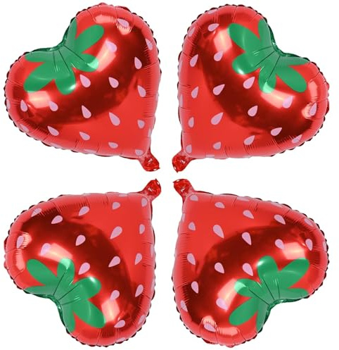 45,7 cm große Erdbeer-Folienballons für Party-Dekor, 4 Stück Obst-Mylar-Luftballons mit süßem Erdbeermotiv für Mädchen, süße Erdbeeren-Themen, Babypartys, niedliche Beeren, erster Geburtstag
