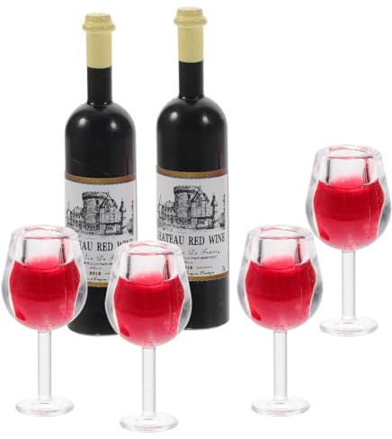 Milisten 1:12 Scale Miniature Wine Bottles and Glasses Set 6Pcs - Realistic Resin Dollhouse Drinks Model - Tiny Wine Cups and Bottles Accessories for Micro Landscape and Kitchen Diorama