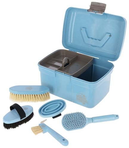 MagicBrush gefüllte Putzbox Waterlily | Pastellblau, 30 × 20 × 20 cm, recyceltes PP, mit sechs hochwertigen Pflegeutensilien für kleine Kinderhände