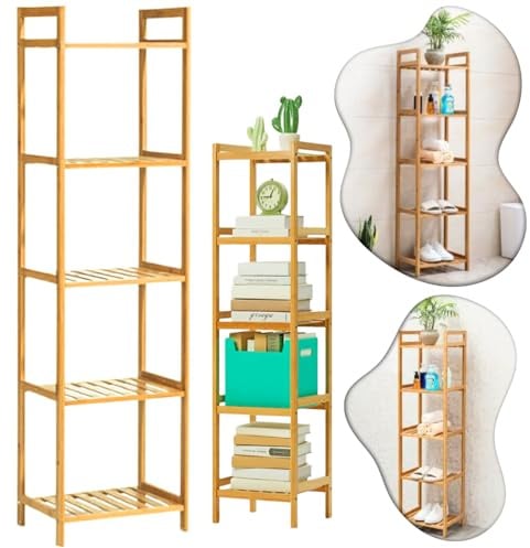 ZOLTA Bambus Regal freistehend 127,5 cm Standregal Bad Küche Wohnzimmer mit 5 Ablagen robust wasserfest Natur Braun modular einfach montierbar Ordnung Aufbewahrung dekorativ