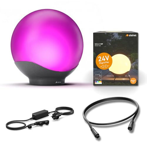 Steinel Kit de Inicio con lámpara esférica Sphera C 24 V Ø 40 cm, Incluye 1 lámpara esférica, Fuente de alimentación de 35 W y Cable de 1 m, 16 Millones de Colores, Control Mediante App, Plug & Play