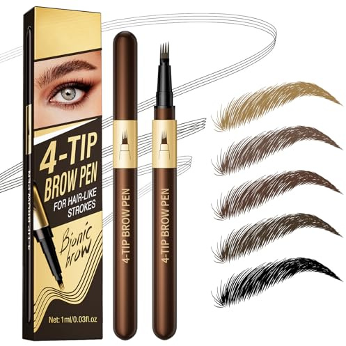 Microblading Augenbrauenstift Härchenzeichnung, Augenbrauenfarbe mit 4 Mikrogabelspitzen, Augenbrauenstift Wasserfest, Wischfest, Langanhaltend, NatüRlicher, Eyebrow Pencil für Frauen (Braun)