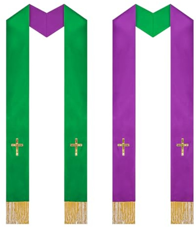 Glugahrif Stola für Priester, mit Stickerei mit Quasten, wendbar, Unisex, für Schäferhund, Erwachsene, Stola, für Zeremonie, Hochzeit, Beerdigung, Konfirmation