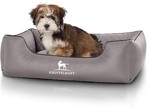 Knuffelwuff Hundebett Milan aus Laser-gestepptem Kunstleder S 70 x 50cm Grau - Abnehmbarer Bezug - leicht zu reinigen - für große, mittelgroße und kleine Hunde