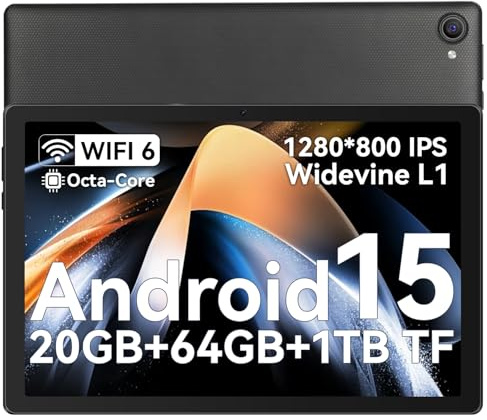 Gleeso Tablet 10 Inch Android 15 Octa-Core, Android Tablet 20GB+64GB+1TB TF, Face ID&OTG, Android Tablets 10 Inch with IPS Display Widevine L1, 5000mAh/ 5G WiFi/BT5.3/8MP+5MP -Black