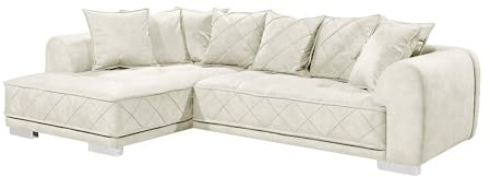 Riess Ambiente Modernes XXL Ecksofa DECADENCIA - 320cm - beige - Samt, Bigsofa inkl. Kissen, Links + rechts montierbar