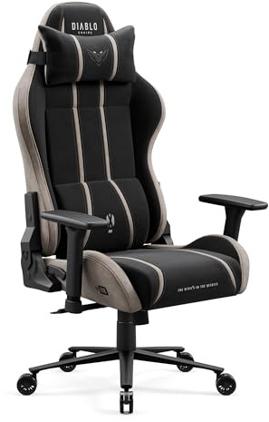 Diablo Ergonomischer Gaming Stuhl Stoff für große Menschen mit 3D Armlehnen | Gaming Chair XXL mit Memory-Foam-Kopfkissen, Lendenstütze, Dual-Layer-Sitz, 140° Rückenlehne und atmungsaktivem Stoff