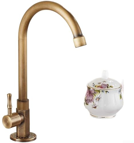 Grifo de latón antiguo, Grifo de lavabo de agua fría, Grifo de jardín vertical, al aire libre de la boquilla del lavabo, Grifo giratorio de 360 grados, Grifo de cobre rústico,