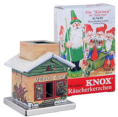 KNOX - Räucherhaus The Little One aus Metall für Räucherkerzen Größe S - Motiv: Apotheke - Höhe: ca. 4,5 cm - Inklusive 24 Stück Räucherkerzen - Duftnote: Bunte Mischung